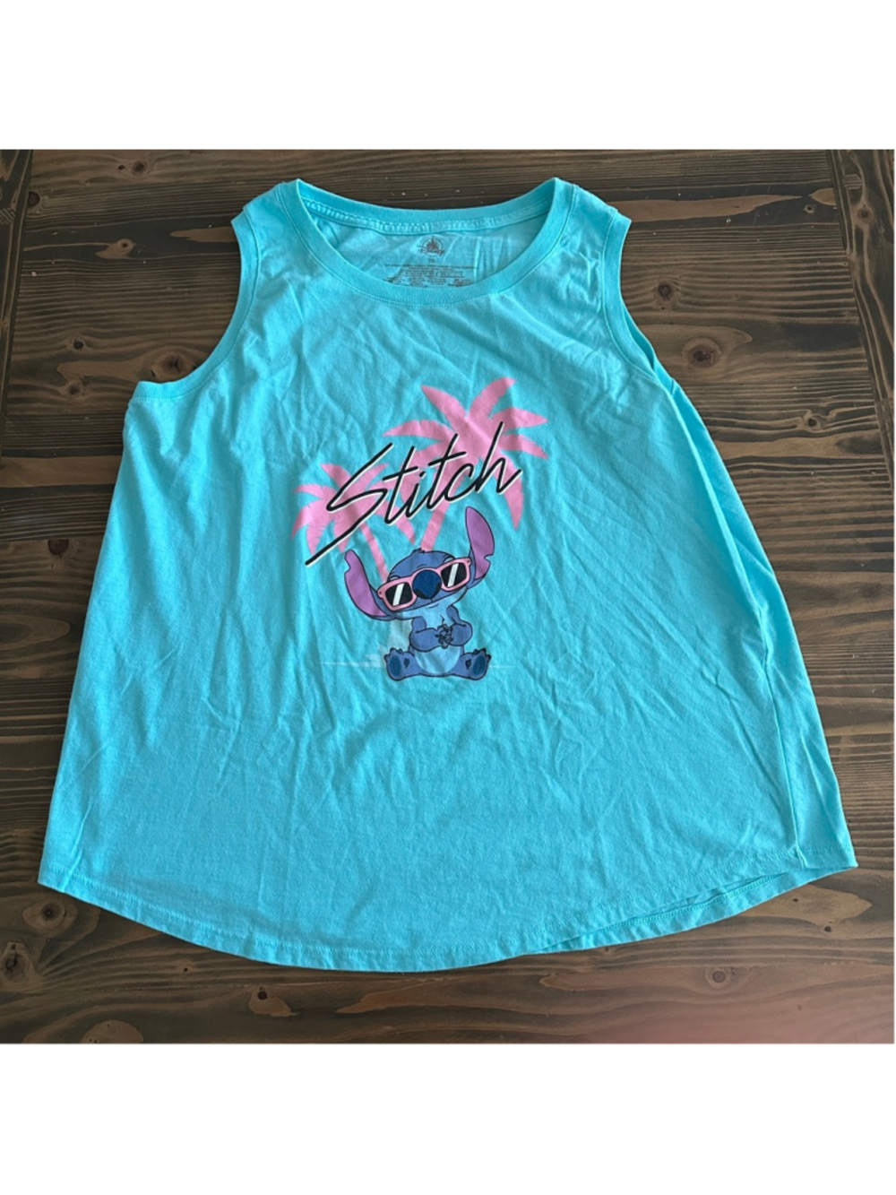 Disney Stitch Tank Top Womens 2X Blue Palm Tree Graphic Plus Size